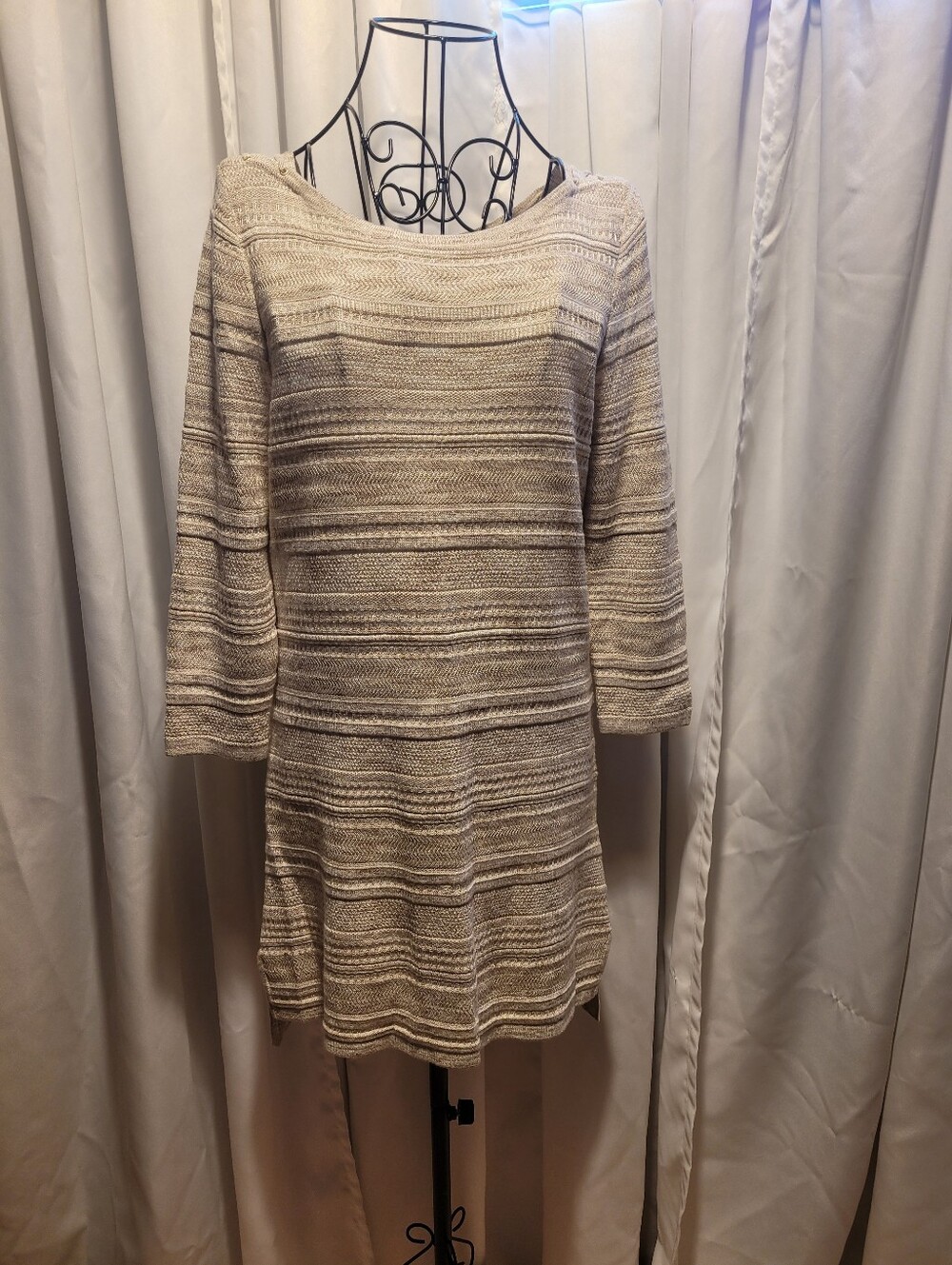 Boho, Woven Knitwear, Neutral Earth Tones, Cozy Fall Sweater Dress.